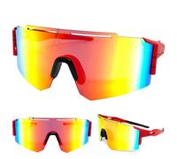 Oversize Rétro SPORTS Avvolgente Scudo Ciclismo Sole Occhiali Grande Rosso Frame