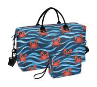 Oversize Travel Duffel Bag Cute Animal Wave Red Crab Shoulder Weekender Pernottamento Bag con Toiletry Bag per Escursionismo Pieghevole maletas para gimnasio