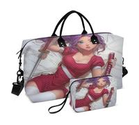 Oversize Viaggio Duffel Bag Viaggio Pernottamento Carry on Bag con articoli da toeletta per 2 Pz Set Anime Cute Girl Red Dress