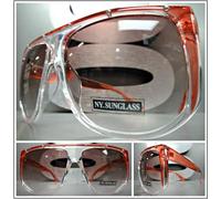 Oversize Vintage Retrò Scudo Stile Sole Occhiali Grande Rosa & Trasparente