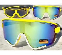 Oversize Vintage Retrò Sportivo Avvolgere Scudo Stile Sole Giallo e Bianco Frame