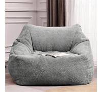 Oversized Bean Bag Cover (No Filler) Chenille Velvet Beanbag Chair Puff for Adults Teens Soft Lounge Couch Washable Pouf Sofa Slipcover for Living Room Bedroom Salon(Chenille beige-white cover)