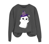 Oversized Hoodies Damen Halloween Costume Pullover Rundhals Pullover Senza Cappuccio Stampa Carnevale Fantasma Stampa Horror Festlich Longshirt Locker Top, grigio., 3XL