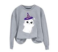 Oversized Hoodies Damen Halloween Costume Pullover Rundhals Pullover Senza Cappuccio Stampa Carnevale Fantasma Stampa Horror Festlich Longshirt Locker Top, grigio chiaro, XL