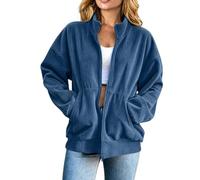 Oversized Jacket For Women Full Zip Stand Collar Long Sleeve With Pockets | Full Zip Front Stand Collar Oversized Shape Long Sleeves Functional Pockets Simple Layering For Casual Daily Looks