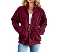 Oversized Jacket For Women Full Zip Stand Collar Long Sleeve With Pockets | Full Zip Front Stand Collar Oversized Shape Long Sleeves Functional Pockets Simple Layering For Casual Daily Looks