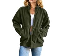 Oversized Jacket For Women Full Zip Stand Collar Long Sleeve With Pockets | Full Zip Front Stand Collar Oversized Shape Long Sleeves Functional Pockets Simple Layering For Casual Daily Looks