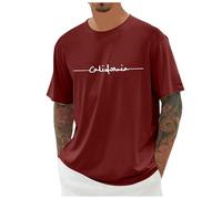 Oversized, maglietta da uomo con scollo rotondo, a maniche corte, estiva, alla moda, con stampa a lettere, sportive, lettere creative, vintage, streetwear, casual, lunga, O vino, XXS