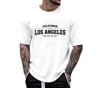 Oversized, maglietta da uomo e uomo, oversize, scollo rotondo, a maniche corte, casual, estiva, alla moda, con alfabeto grafico, stampato, street wear, sport casual, bianco, L