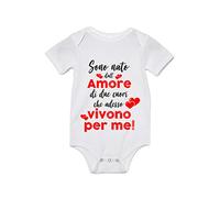 Overthetee Body Neonato divertente Sono nato dall'amore di due cuori che adesso vivono per me - body mamma - body papà - Idea Regalo