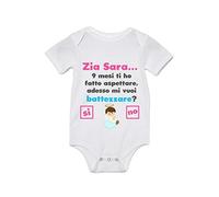 Overthetee Body Neonato Personalizzabile - Maschietto Zia [PERSONALIZZA NOME] 9 mesi ti ho fatto aspettare adesso mi vuoi battezzare? - Idea Regalo
