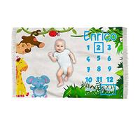 Overthetee Coperta Mesi Neonato - Personalizzabile [NOME] - Giungla - Animaletti - Giraffa - Scimmietta - Complimese - Compi Mese - Bimbo - Bimba - Idea regalo