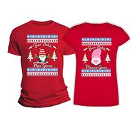 Overthetee Coppia Magliette Natale Uomo Donna - Gnomi - Folletti - Nani - Buon Natale - Mamma e papà - Madre - Padre - Ragazzo - Ragazza - T-Shirt Natale - Coppie