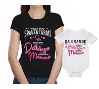 Overthetee Coppia Tshirt e Body Madre e Figlia - Mamma Dottoressa - da Grande Anche io Sarò Una Dottoressa Fantastica Come la Mamma - Body Festa della Mamma - Body Dottoressa - Idea Regalo neonata