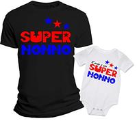 Overthetee Coppia Tshirt e Body Nonno e Nipote - Super Nonno - Il Mio è Un Super Nonno - Festa del Nonno - Tshirt Festa dei Nonni - Maglietta Nonno e Nipote - Idea Regalo
