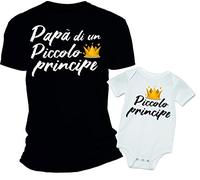 Overthetee Coppia Tshirt e Body Padre e Figlio - papà di Un Principe - Piccolo Principe - Festa del papà - Tshirt papà e Figlio - Padre e Figlio Abbigliamento - Idea Regalo