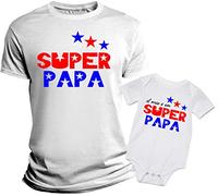 Overthetee Coppia Tshirt e Body Padre e Figlio - Super papà - Il Mio è Un Super papà - Festa del papà - Tshirt papà e Figlio - Padre e Figlio Abbigliamento - Idea Regalo