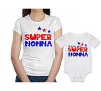 Overthetee Coppia Tshirt e Body Uso Giornaliero Diurno Nonna e Nipote Super Nonna La mia è Una Super Nonna Festa della Nonna