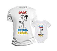 Overthetee Coppia Tshirt papà e Body Figlio, da Grande Sarò Un Re del Padel Come Il Mio papà
