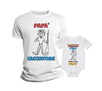 Overthetee Coppia Tshirt papà e Body Figlio - papà Cacciatore - Festa del papà - da Grande Sarò Un Cacciatore Figo Come Il Mio papà - Body Neonato - Idea Regalo papà