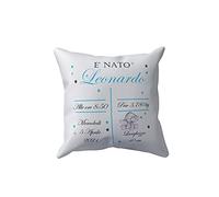 Overthetee Cuscino Nascita Personalizzato Bimbo con Nome, Data, Ora, Peso e Lunghezza, Cuscino Neonato 40x40 cm Idea Regalo Nascita