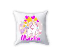 Overthetee Cuscino Unicorni - Nome Personalizzato - Stelle - Cuori - Unicorno Felice - Bimba - Idee Regalo - Cuscini Simpatici - Bambina