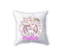 Overthetee Cuscino Unicorno - Personalizza Nome - Arcobaleno - Sogno - Piccolo Unicorno - Bimba - Idee Regalo - Cuscino per bambina