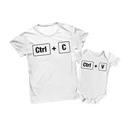 Overthetee Set Papà e Neonato Coordinato Control C Control V, Maglietta Uomo e Body Bimbo Divertenti Idea Regalo