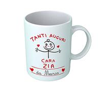 Overthetee Tazza con Nome Personalizzato - Maschietto - Tanti Auguri Cara Zia - Compleanno, Anniversario, Festa - Idee Regalo Zii
