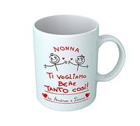 Overthetee Tazza con Nomi Personalizzati - Festa Nonni, Maschietto e Femminuccia Nonna Ti Vogliamo Bene Tanto Così - Idee Regalo
