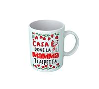 Overthetee Tazza - Madre - Casa è dove Mamma ti aspetta - Tulipani - Cuori - Mother - Mug - Festa della Mamma - Tazze Colazione - 330 ML - Idee Regalo