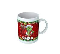 Overthetee Tazza Natale Personalizzata con NOME G. Ok Corna Occhiolino Sacco Regali Merry Christmas Divertente Tazze Natalizie