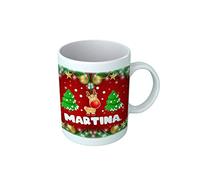 Overthetee, Tazza Natalizia Personalizzata con Nome, Alberi di Natale e Renna, Atmosfera Natalizia, Idea Regalo per Donna/Amica, Microonde e Lavastoviglie, Made in Italy