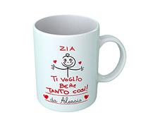 Overthetee Tazza Personalizzata con Nome - “Zia Ti Voglio Bene Tanto Così” (Maschietto) - Idea Regalo per Zia, Compleanno, Festa, Anniversario - Tazza Ceramica 330 ml Made in Italy