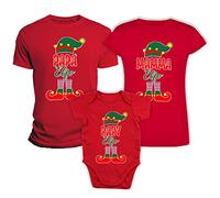 Overthetee Tris Famiglia Magliette e Body Neonato Natale - Elfo - Elfi - Folletti - Simpatici - Funny - Natalizi - papà - Mamma - Baby - Coordinato - T-Shirt Natalizie Coordinate