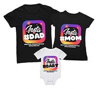 Overthetee Tris T-Shirt e Body Coordinato Famiglia - Insta #Family - Insta #Baby - Insta #Dad - Insta #Mom - Tshirt Mamma papà e Figlio - Tris di Tshirt - Body Neonato - Idea Regalo