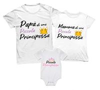 Overthetee Tris T-Shirt e Body Coordinato Famiglia Papà, Mamma e Piccola Principessa Set Abbinato Madre, Padre e Figlia Neonato | Regalo Originale