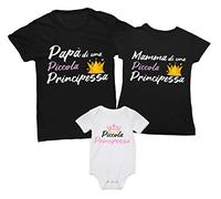 Overthetee Tris T-Shirt e Body Coordinato Famiglia Papà, Mamma e Piccola Principessa Set Abbinato Madre, Padre e Figlia Neonato | Regalo Originale