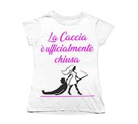 Overthetee Tshirt Addio al Nubilato La Caccia è Ufficialmente Chiusa Sposa Maglietta Addio al Nubilato Tshirt Sposa Simpatica Maglietta Matrimonio Festa Ragazza Donna Idea Regalo