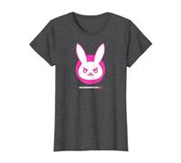 Overwatch 2 D.Va White & Pink Rabbit Center Icon Logo Maglietta, Donna, Grigio Scuro, L