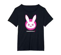 Overwatch 2 D.Va White & Pink Rabbit Center Icon Logo Maglietta, Donna Plus-Size, Nero, 2X