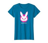 Overwatch 2 D.Va White & Pink Rabbit Center Icon Logo Maglietta, Donna, Zaffiro, XS