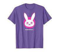 Overwatch 2 D.Va White & Pink Rabbit Center Icon Logo Maglietta, Uomo, Viola mélange, XL