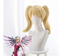 Overwatch Angela Ziegler Mercy Skin Parrucca cosplay rosa Parrucche corte bionde in anime con parrucche a doppio chip per donna KUZB419