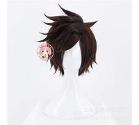 Overwatch Ow Tracer Parrucche Cosplay Scuro Corto Soffici A Strati Capelli Sintetici Fibra Resistente Al Calore Gioco di Ruolo Parrucca Z-409