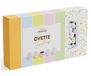 Ovette di cioccolato al LATTE e pasta di NOCCIOLA, colori marbled, in scatola da 1 kg