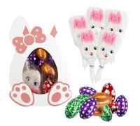 Ovetti Cioccolato, Cioccolato Uova di Pasqua, Scatola Cioccolatini Regalo, 10 Ovetti di Cioccolato + 5 Coniglio Caramelle Gommose, Caramelle per Pasqua, Regalo per Idee Pasqua per Bambini Adulti