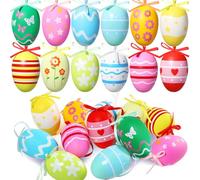 Ovetti Pasquali Decorativi, 24pcs Uova di Pasqua Decorative da Appendere, uova Colorate per Albero, Carine e Graziose, Facili da Appendere e Robuste