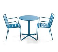 Oviala - Tavolo da giardino bistrot ribaltabile e 2 poltrone, 70 x 72 cm, in acciaio, 2 posti, colore: Blu
