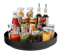 Ovicar Lazy Susan - Organizer per giradischi, girevole da 33 cm, in metallo, per armadietti, dispense, cucina, piano di lavoro, bagno, frigorifero, tavolo, colore: nero